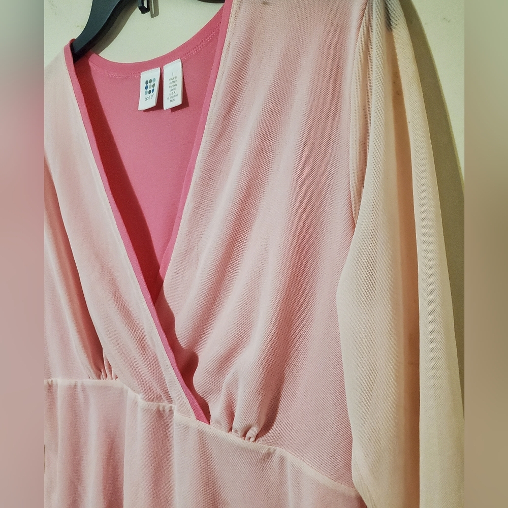 Y2k Double Mesh Baby Pink V Neck Top Large - Picture 3 of 9